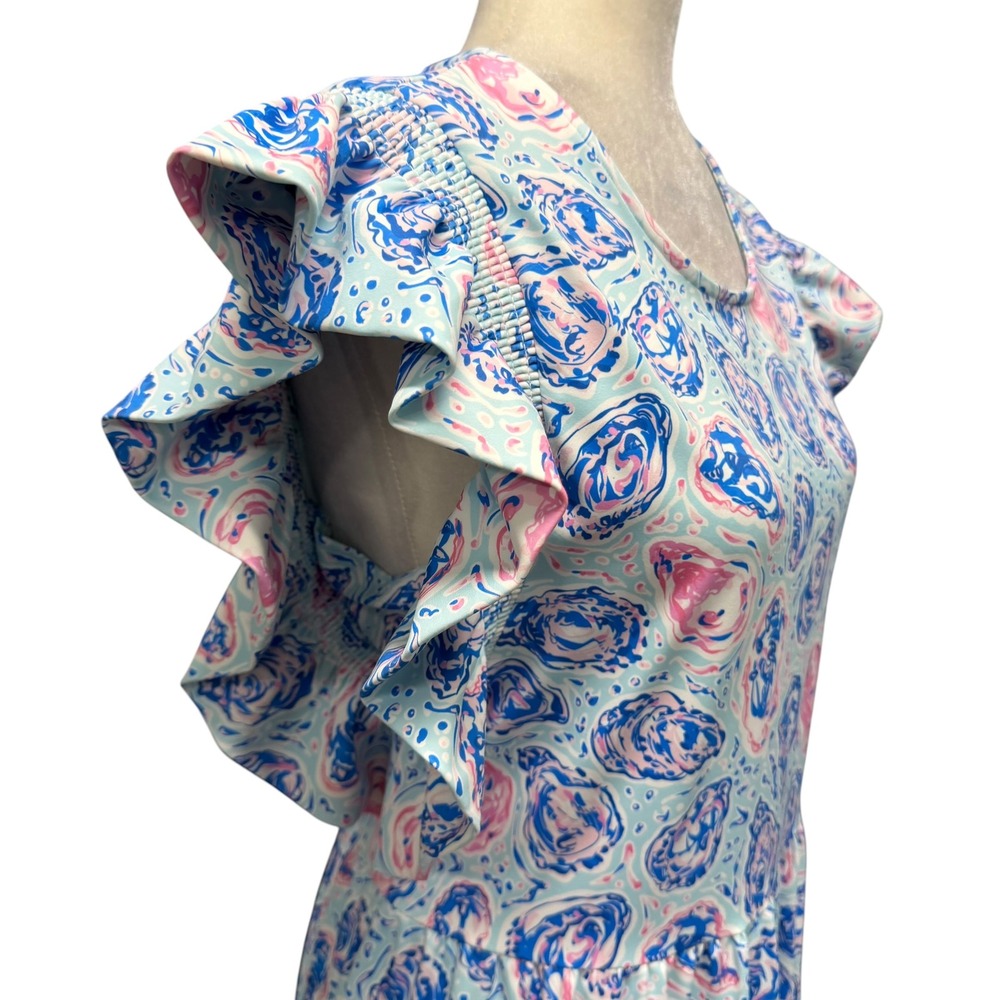 Womens S Tier Dress Abstract Coastal Watercolor Stretch Beachy Resortwear Multi - Picture 4 of 10